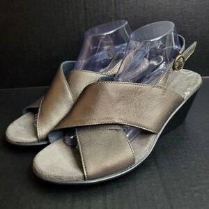 PROPET Womens Luna Wedge Sandals Silver Leather 10W (D) Wide Width‎